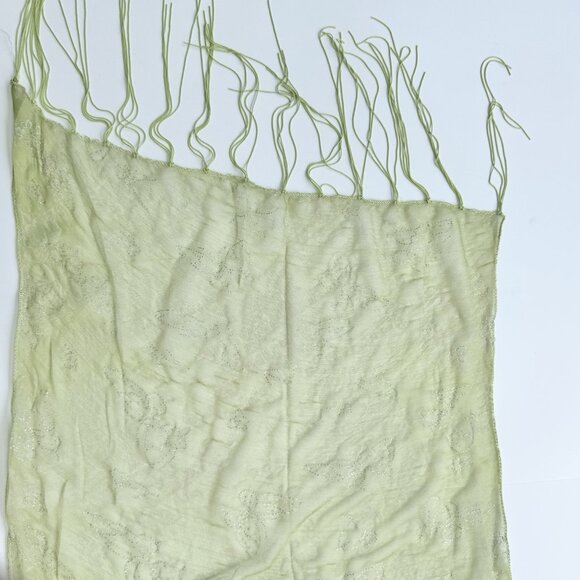 Light Green Sheer Scarf With Butterflies, Fringes And Glitter - Picture 2 of 6